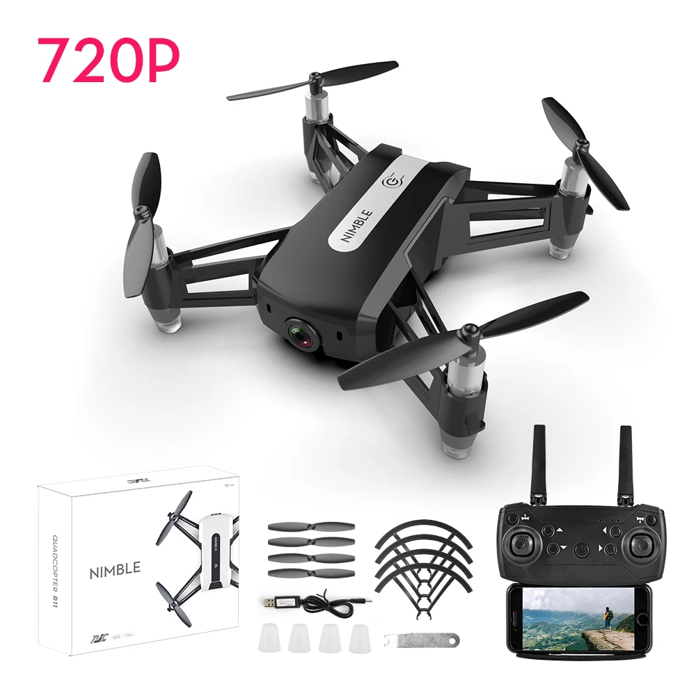 R11 4K камера Дрон HD WiFi 1080 широкоугольная камера FPV Дрон следуя за мной Квадрокоптер FPV Квадрокоптер складной рычаг удержание высоты - Цвет: Black 720P Box