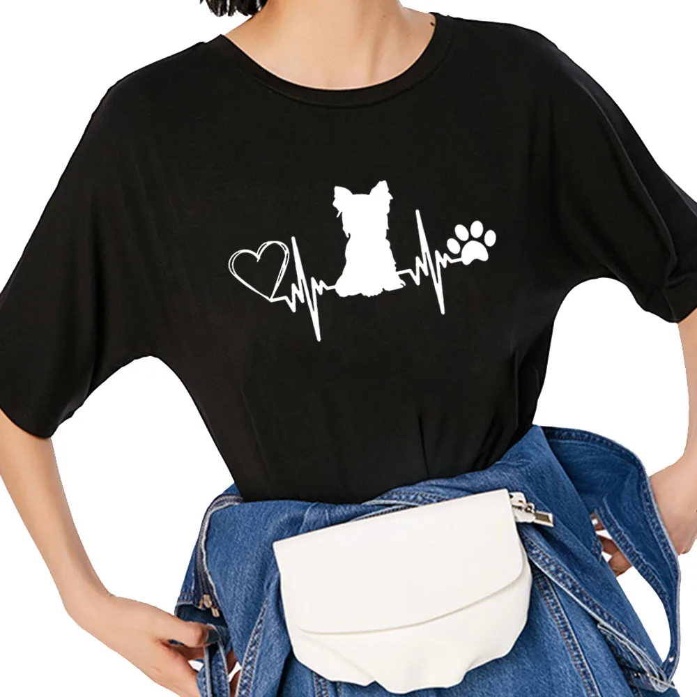 Jorkšīras terjers Jorkšīras suņu mamma Smieklīgs grafisks T-krekls ar īsām piedurknēm un O-kakla kakla izgriezumu Kokvilnas T-krekls Meiteņu T-krekli Sieviešu apģērbs_voghion.com