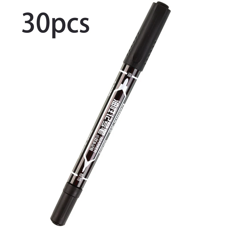 30pcs-Black 10 шт., двойные маркеры для рисования, сделай сам, водонепроницаемые, перманентные, шариковые, 1,5 мм, студенческие принадлежности, ручка для рукоделия, художественная краска - Цвет: 30pcs-Black
