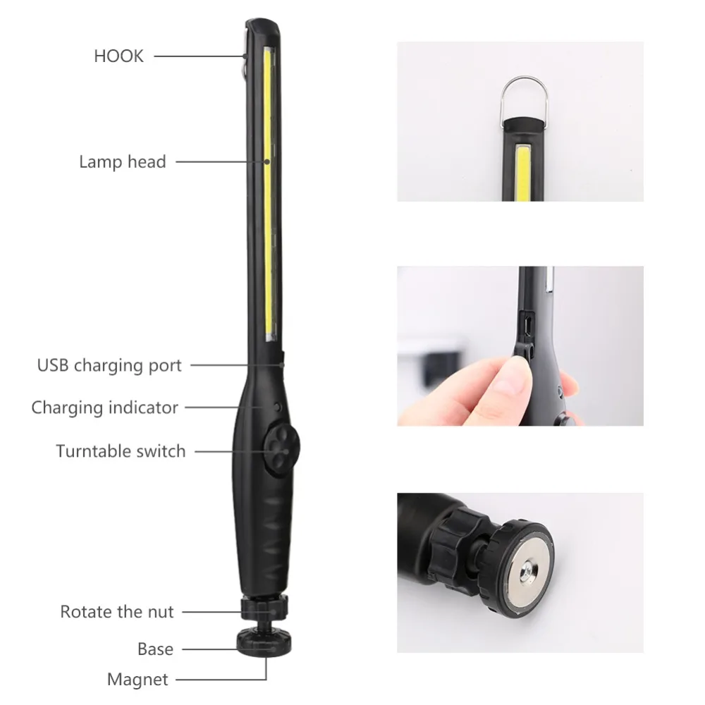USB Rechargeable COB LED Work Light Torch 1*COB light Strip Flashlight led Car Styling Using Touchable Night Lights Lamp