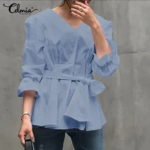 ^#Cheap 2019 Celmia Fashion Long Sleeve Solid Blouses Casual Loose Ruffles Tops Plus Size Sexy V-Neck Pleated Shirts Elegant Work Blusas ^#Cheap 2019 Celmia Fashion Long Sleeve Solid Blouses Casual Loose Ruffles Tops Plus Size Sexy V-Neck Pleated Shirts Elegant Work Blusas