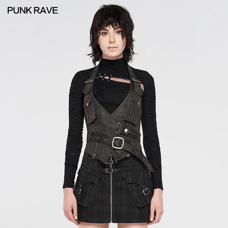 PUNK RAVE Women's Metal Heavy Punk Style Halter Vest Punk Rock