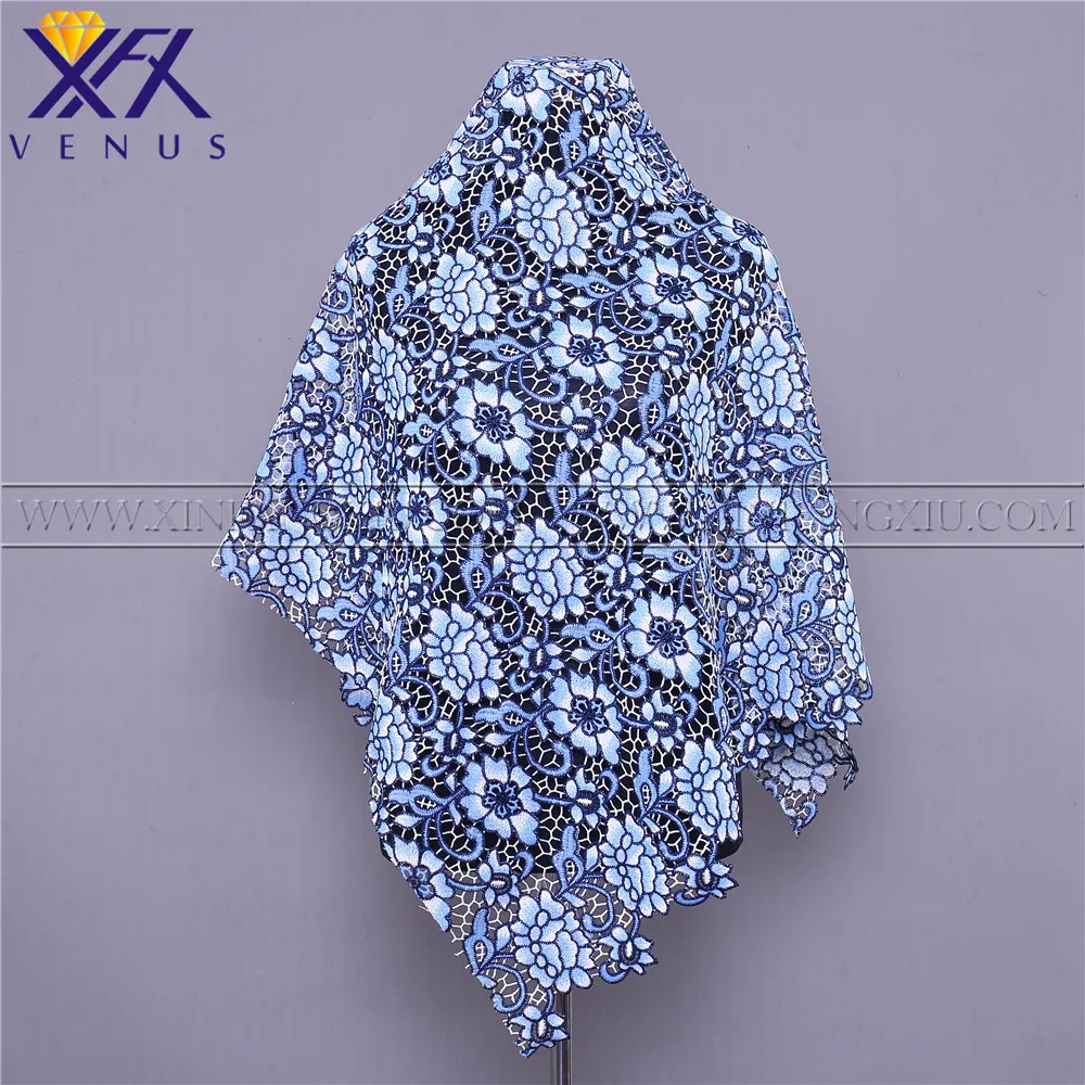 XFX Венера 1 ярд африканская кружевная ткань французский тюль кружева синяя вышивка кружевная ткань нигерийское Свадебное кружево для платья
