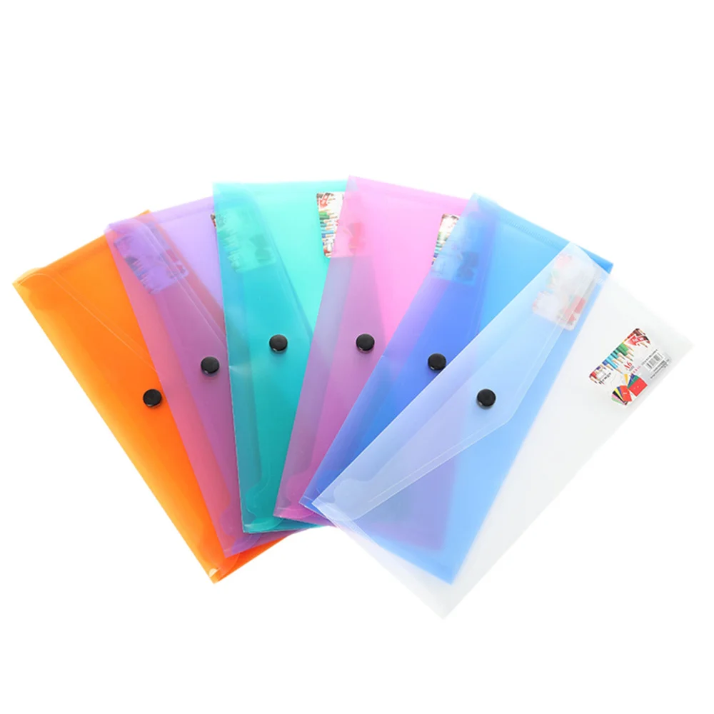 6pcs A4 Plastic Document Folder Clear Document Envelope Folder With Snap Button Durable Storage