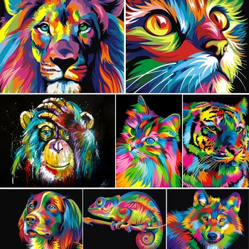 Pintura en 5D Hecha con Diamantes de Imitación, Arte en Mosaico de Animales como León, Gato, Tigre y Perro, con Kit Completo para el Bordado en Punto de Cruz, Foto de Regalo, DIY