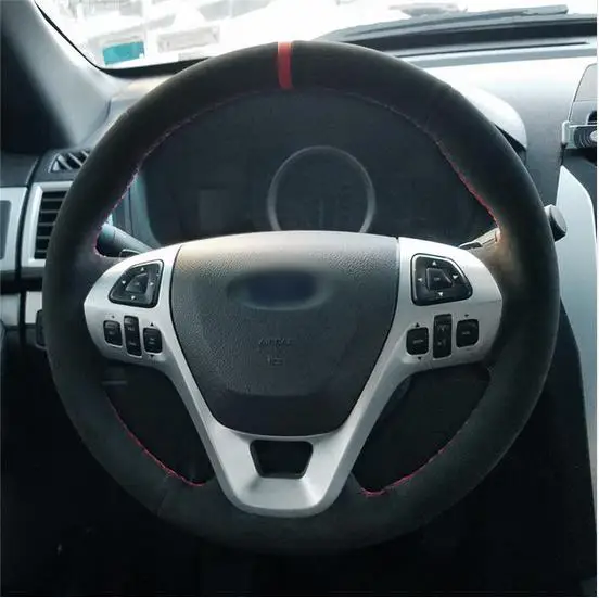 Красный Черный кожаный DIY чехол рулевого колеса автомобиля для Ford Explorer 2011- Телец 2013- Edge 2011 - Название цвета: Красный