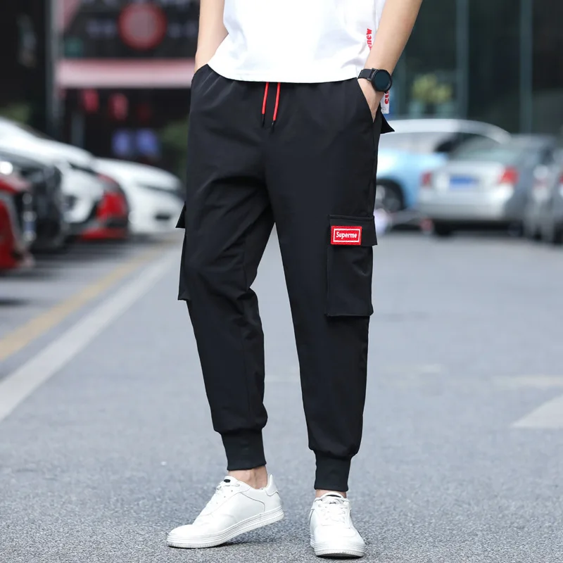 

Spring New Style Men Lace-up Loose-Fit 9 Points Casual Bib Overall Teenager Fashion Beam Leg Harem Pants 123