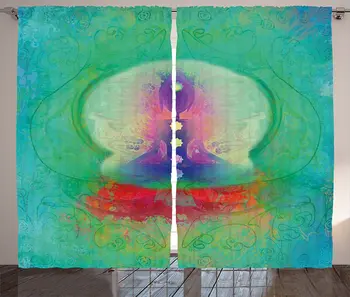 

Chakra Curtains Psychedelic Yoga Pose with Chakra Point on The Grunge Background Relax Theme Living Room Bedroom Window Drapes
