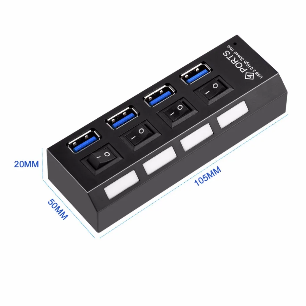 4 порта USB 3,0 Суперскоростной концентратор 5 Гбит/с переключателем ВКЛ/ВЫКЛ для Windows для Mac OS для Linux PC ноутбук черный