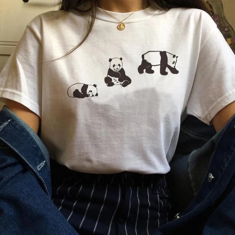 

Pandas Print Vintage Cute White T Shirt Cotton Summer Casual Graphic Tees Women's T-shirts Aesthetic Tumblr Shirt Grunge Tops