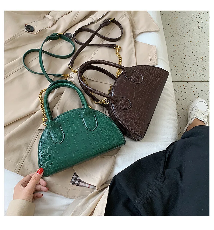 Ladies Mini Half Moon Tote Crocodile Pattern PU Leather Top Handle Bags for Women Brand Designer Crossbody Bag Green Red Handbag (4)