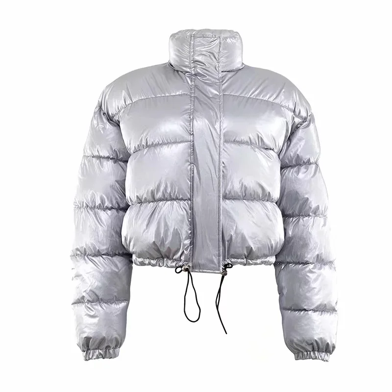 silver Зимнее модное короткое теплое Женское пальто, куртка со стоячим воротником, короткая куртка, топ серебряного цвета, Новая женская парка, весеннее Женское пальто - Цвет: silver