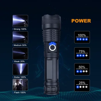 

LED Flashlight Ultra Bright Torch XHP50.2 Outdoor Waterproof Light Usb Zoomable Rechargeable 18650 Battery Hunting Camping Lamp