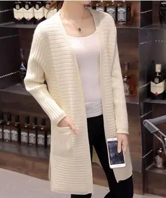 Beige Women Spring Autumn New Korean Loose Long Paragraph Sweater Shawl Cardigan Knitted Sweet Students Female Outer Wear G125 - Цвет: Beige