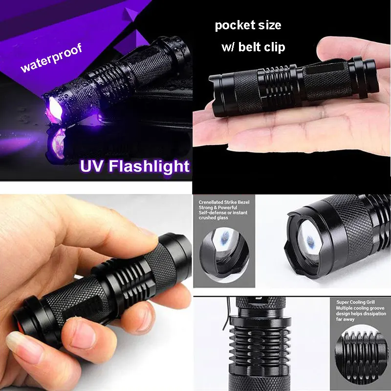 Mini Red UV LED Pocket Lantern Zoomable Flashlight Torch Light Ultraviolet for Marker Cash Detection Pet Care images - 6