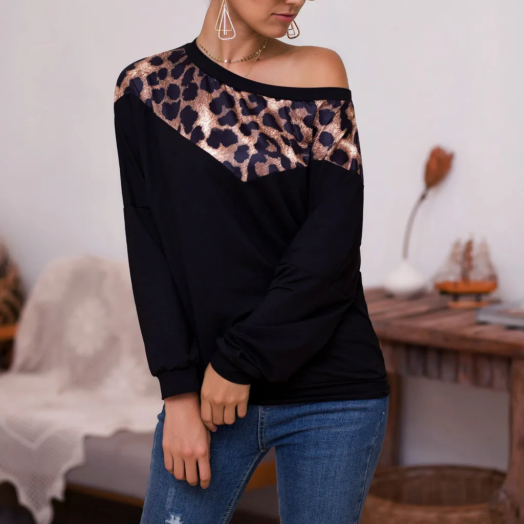 SAGACE Women Sexy Leopard Patchwork Sweatshirt Tops Ladies Long Sleeve Spring Autumn Tops Blouse Casual Female Tops Shirt