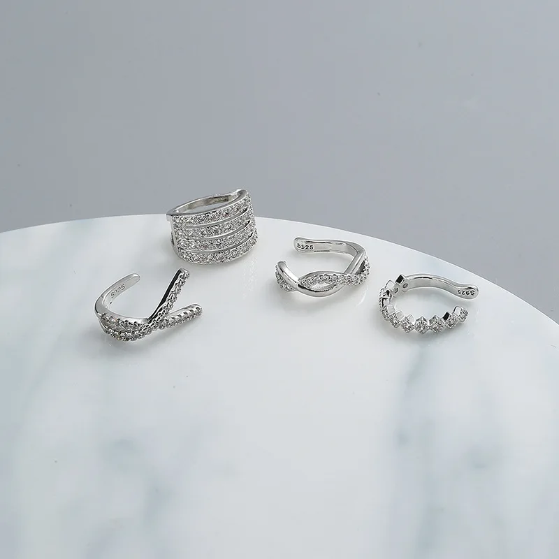 FOXANRY Prevent Allergy 925 Sterling Silver Earrings Set for Women Trendy Elegant Simple Sparkling Zircon Bride Jewelry Ear Clip - Image 5