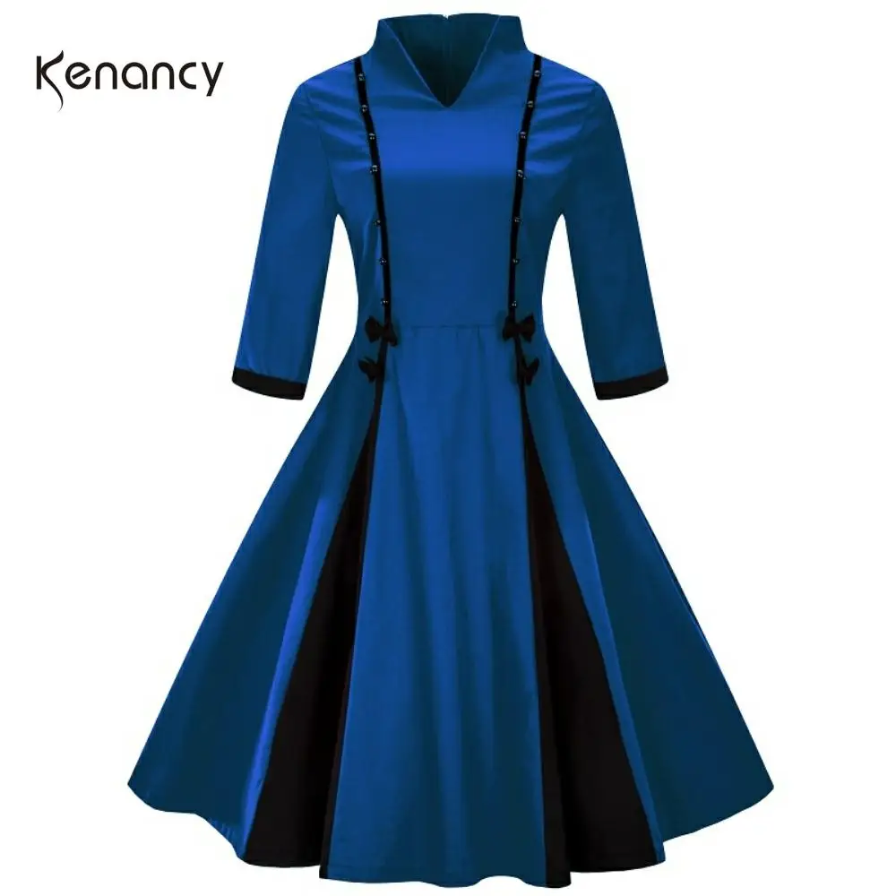 Платье Kenancy женское весенне-осеннее однотонное до колена из хлопка в стиле ретро