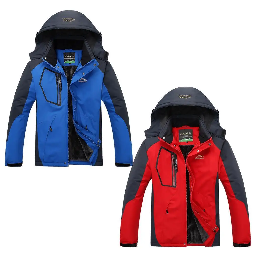 Men Women Winter Outdoor Sporting Hooded Long Sleeve Patchwork Zipper Jacket