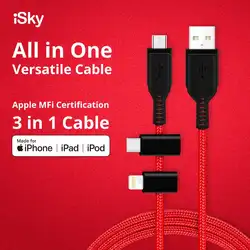 ISky кабель MFi 3 в 1 для iPhone Android usb type C для Lightning-USB быстрая зарядка 2.4A