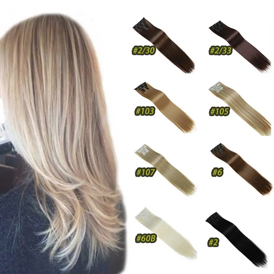 

LiangMo 6Pcs/Set 22" Hairpiece 16 clips Long Straight Synthetic Hair Extensions Clips in Hair High Temperature Fiber Hairpiece