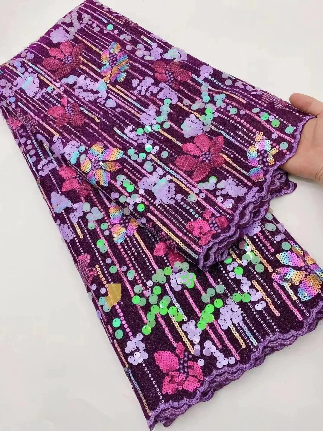 

(5yards/pc) High quality purple African velvet lace fabric with wonderful sequins embroidery newest for party dress FJY449