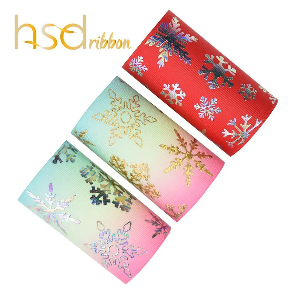 HSDRibbon 75 мм 3 дюйма Снежинка узорная фольга напечатанная на Grosgrain лента