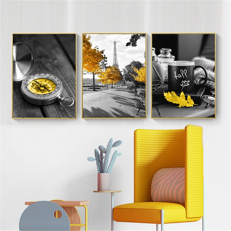 Black-and-White-Photograph-Landscape-Picture-Home-Decor-Nordic-Canvas-Painting-Wall-Art-Yellow-Scenery-Art (3)