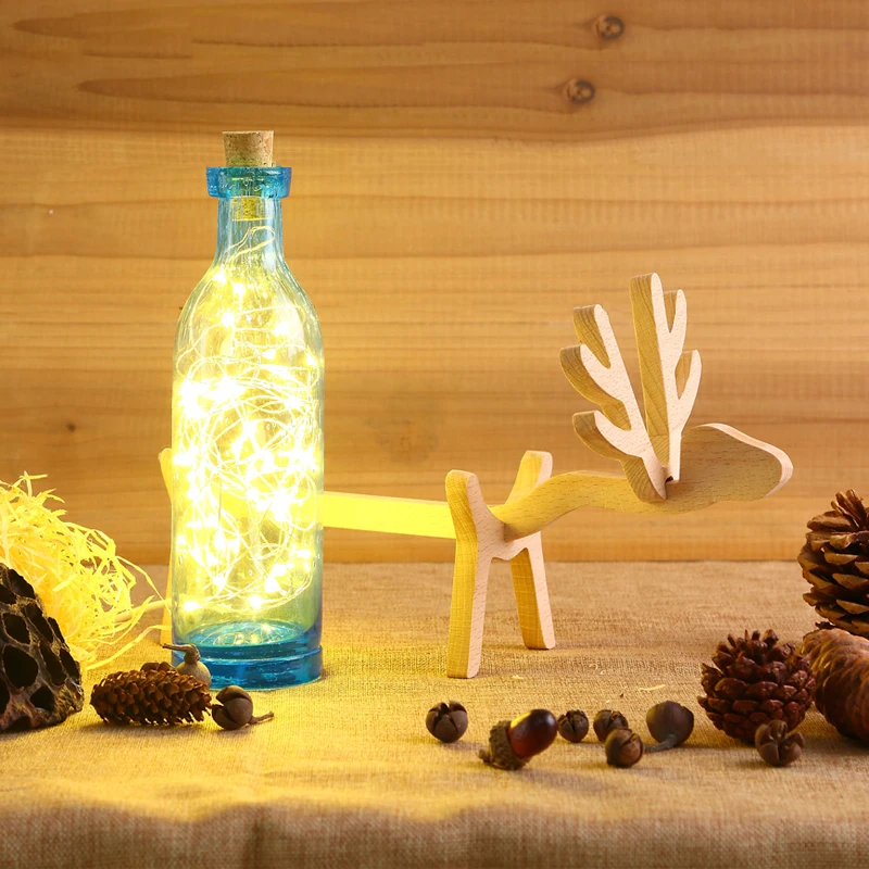 Светодиодный USB Ночной светильник с изображением оленя из мультфильма, настольная лампа, струнный светильник s, креативный скандинавский стиль, дерево ручной работы, стекло bottl