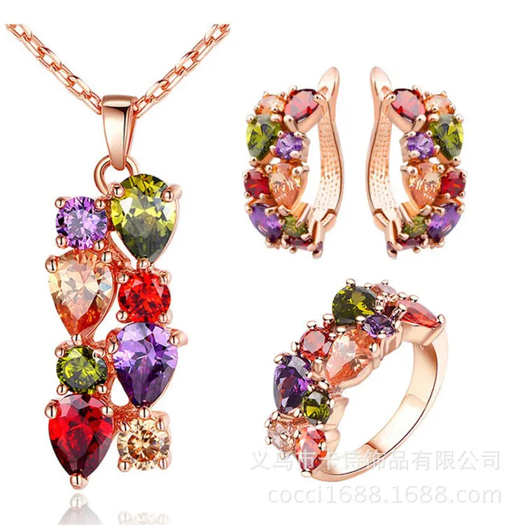 

Mona Lisa Bride Accessories Three-piece Set Anti-Allergy Zircon Necklace Ear Clip Ring Packaged Combination Jewelry