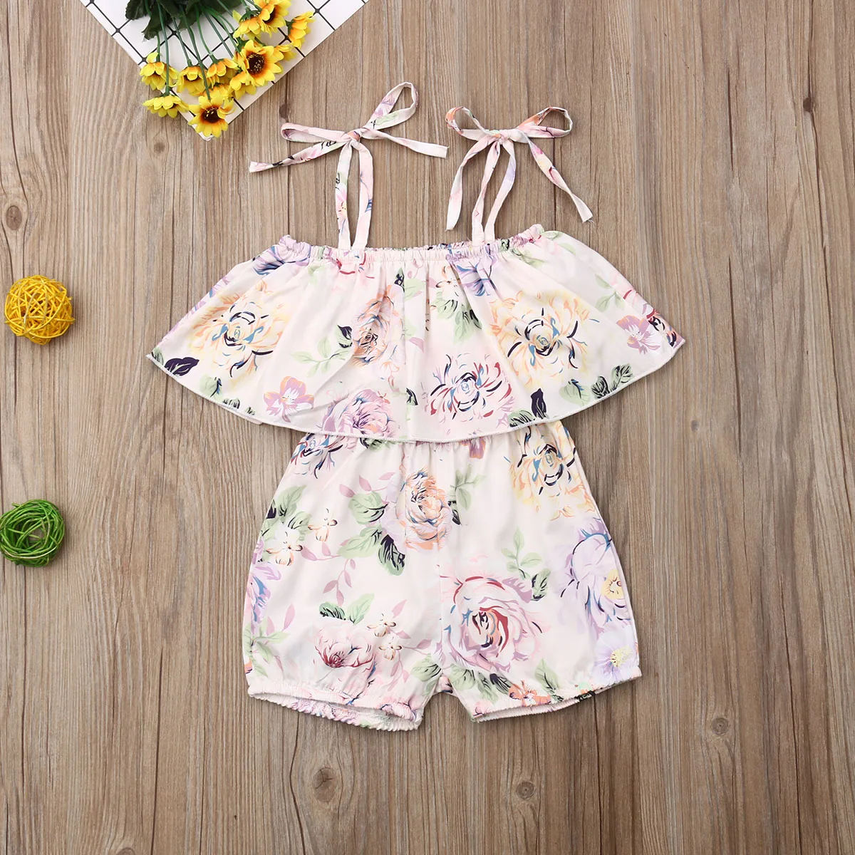 

Pudcoco Summer Newborn Baby Girl Clothes Off Shoulder Flower Print Strap Ruffle Romper Jumpsuit One-Piece Outfit Sunsuit Clothes