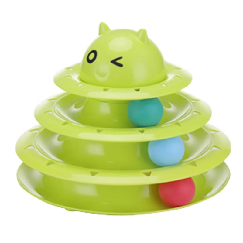 Интеллект пластиковые милые Мячи блюдо Кот тренировочные принадлежности мяч диск Тройная игрушка играть Кот интерактивный Забавный проигрыватель - Цвет: Зеленый