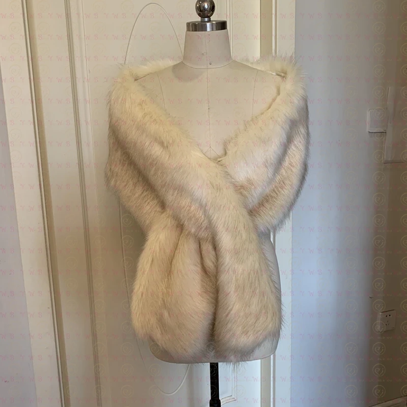Wedding Shawl Women Fur Capes Champagne Wedding Bolero Faux Fur Stole Bridal Jacket Formal Party Shrug 30 colors