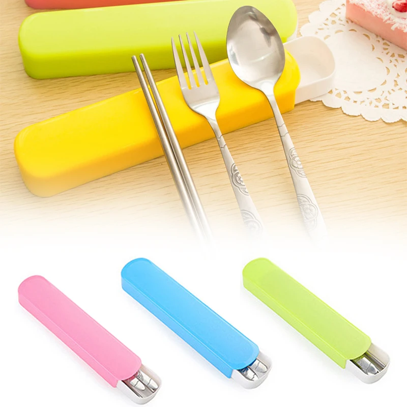 

1 Set Of three Sets Portable Cutlery Set Spoon Chopsticks Lunchware Utensils Tools Plastic Outdoor Usage Tableware Storage Box