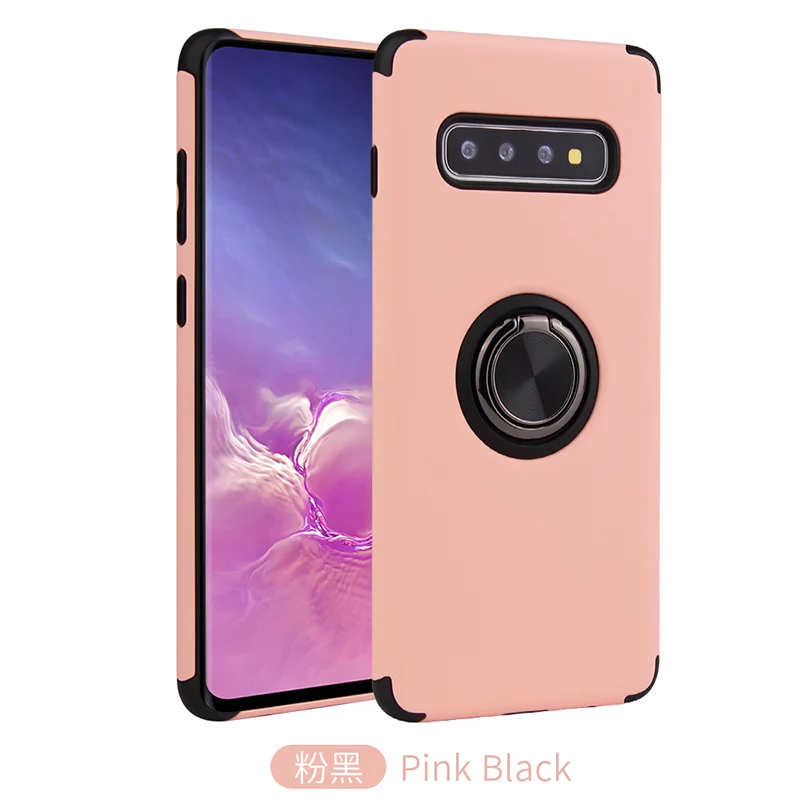 Pink Black Противоударный силиконовый чехол с металлическим кольцом для samsung Galaxy S10E S10 плюс A10 A20 A50 A70 A10E Примечание 10 плюс кронштейн чехол для телефона чехол - Цвет: Pink Black