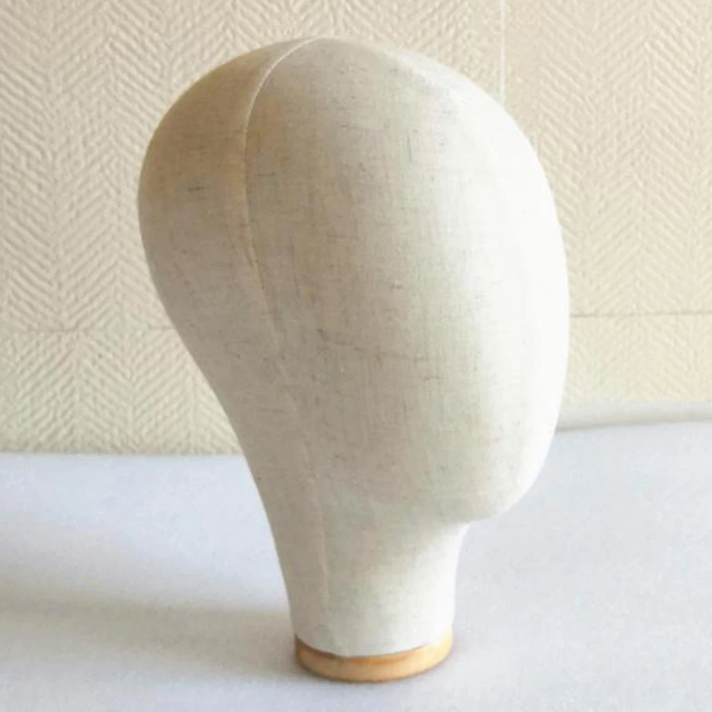 Hair Wigs Extension Making Hats Caps Display Canvas Cork Block Mannequin Head Model with Wooden Stand - 21.26inch