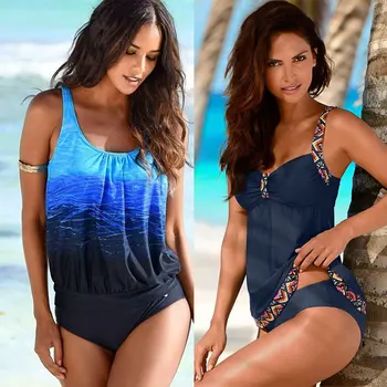 

Gradient Swimsuit Women Vintage Swimwear Plus Size Tankini Set Beach Wear Bathing Suit Sexy Two Piece Bikini Swim Suit XXXL
