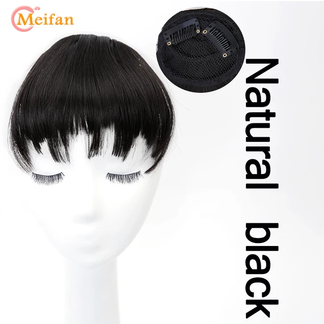 MEIFAN Clip in Hair Bangs Extension Hairpiece Synthetic Natural Fake Bang Hair Piece Air Bangs Clip on Bangs Black Brown GK-LH-2