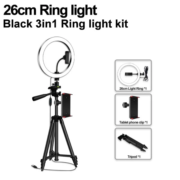 FDGBCF Photography Dimmable LED Selfie Ring Light Video Live 3500k-5500k Photo Studio Light with Phone Holder USB Plug Tripod,5000K 