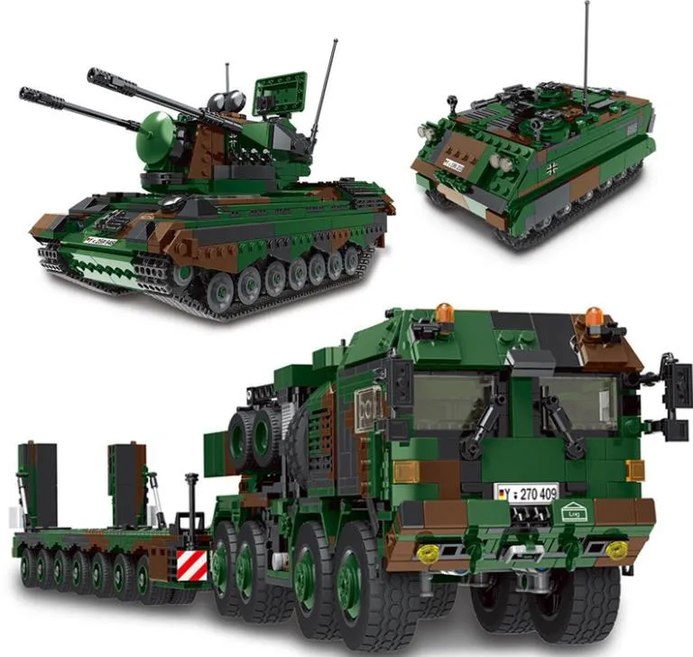 

New German Tank Transporter Truck Model Building Blocks Military Technic Armored Car Bricks Toys Gift For Children