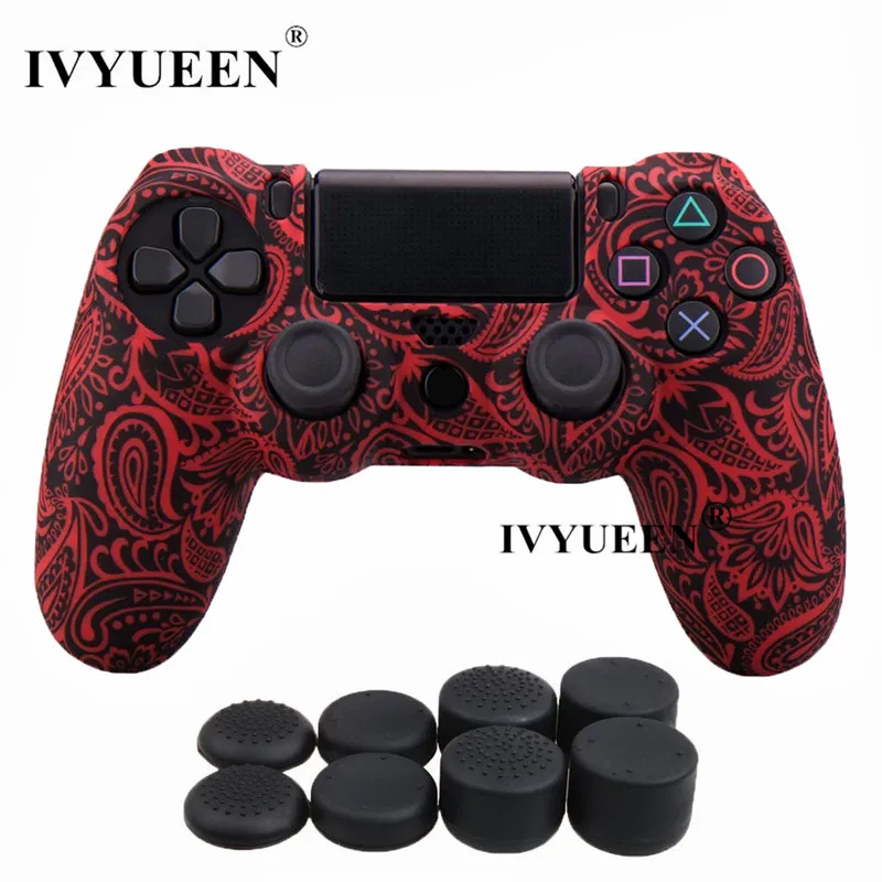 IVYUEEN для sony playstation 4 PS4 Pro тонкий контроллер защитный кожаный силиконовый чехол для Dualshock 4 защитный чехол для джойстика ручки для большого пальца - Цвет: Red Leaf