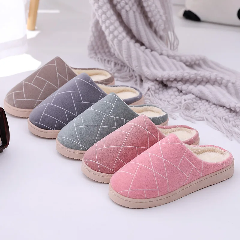 

Simple geometric indoor shoes for men and women couples wooden floor winter warm non-slip autumn and winter cotton slippers
