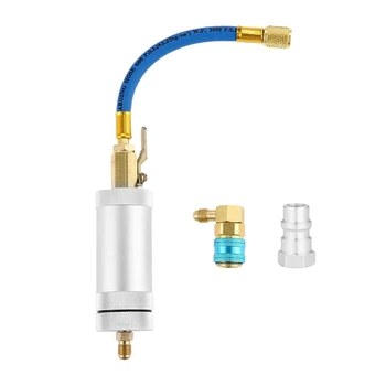 

R134A Compressor Oil Dye Ejector, 1/4 inch SAE Male and Female Double-Head Refrigeration Air Conditioning Oil Filling Cylinder R