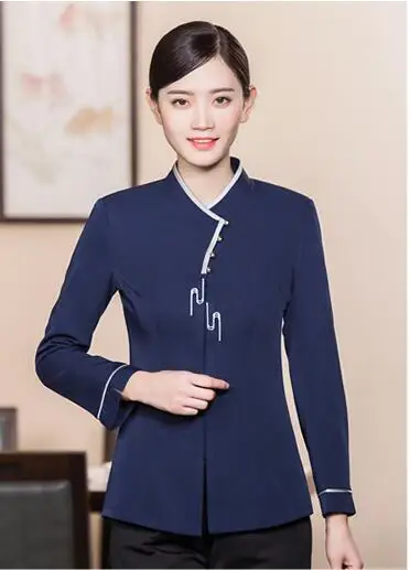 women navy blue Для женщин фермерский дом горячий горшок официанта униформа для мужчин китайский ресторан Рабочие комбинезоны с длинным рукавом кафе Униформа официантки питание шеф-повара одежда - Цвет: women navy blue