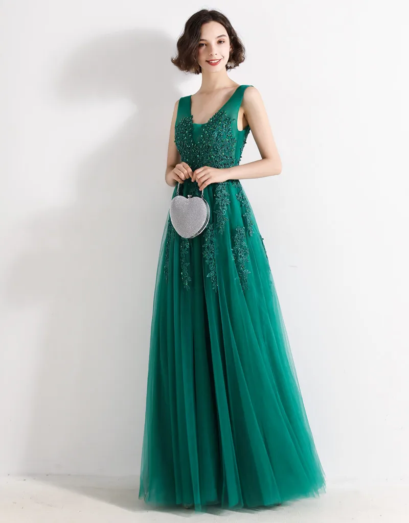 Vestidos De Gala стильное ТРАПЕЦИЕВИДНОЕ ПЛАТЬЕ цвета шампанского для выпускного вечера, длинное Недорогое Платье с v-образным вырезом на спине и кружевной аппликацией для выпускного вечера