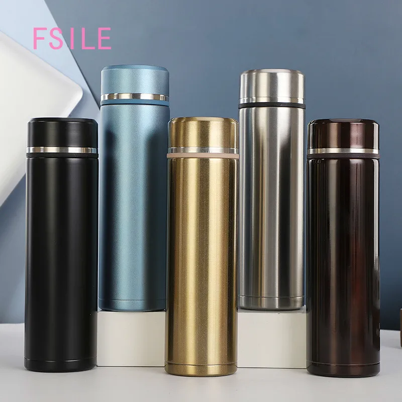 

FSILE Creative Stainless Steel Vacuum Cup Mug Fashion Classic Straight Business Gift Mug Portable Outdoor Water Cup Hand Cup