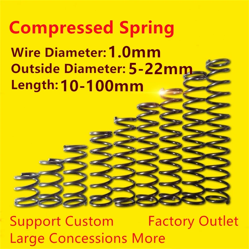 

10PCS Wire Dia 1.0mm 65Mn Cylidrical Coil Compression Micro Small Spring Return Pressure Compressed Spring Steel Length 10-100mm