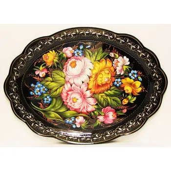 

Tray zhostovsky black round 35