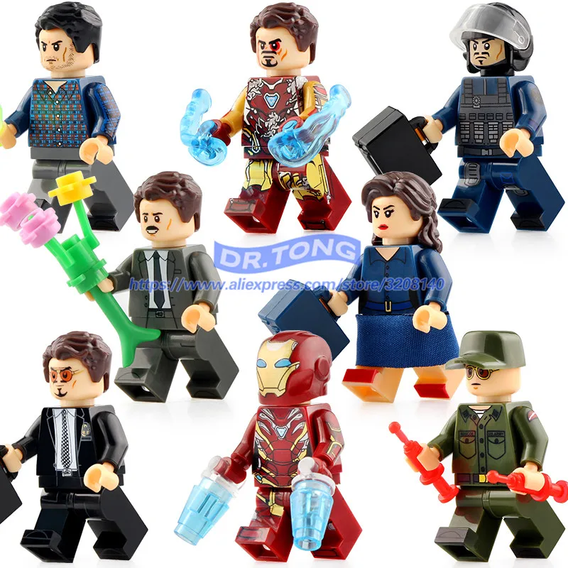 

8pcs/lot Super Heroes Figures Robert Bruce Banner Iron Man Pepper Potts Howard Tony Stark Steve Building Blocks Toys Gifts X0264