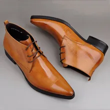 2019 Fashion Designer Men's Lace Up Boots Platform Shoes Genuine Leather Pointed Toe Men's Handmade Dress Ankle Boots 2019 Fashion Designer Men's Lace Up Boots Platform Shoes Genuine Leather Pointed Toe Men's Handmade Dress Ankle Boots
